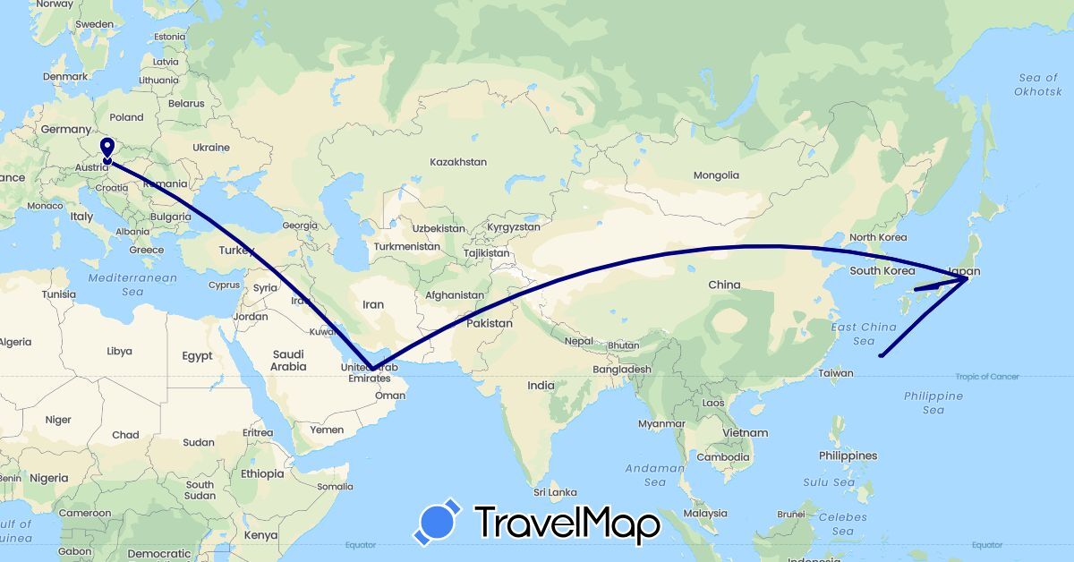 TravelMap itinerary: driving in United Arab Emirates, Austria, Japan (Asia, Europe)